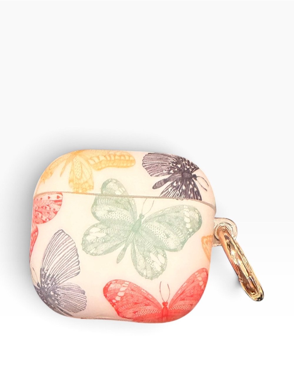 New- Butterfly Print Protective Case for Wireless Earbuds - Cream- AirPod case